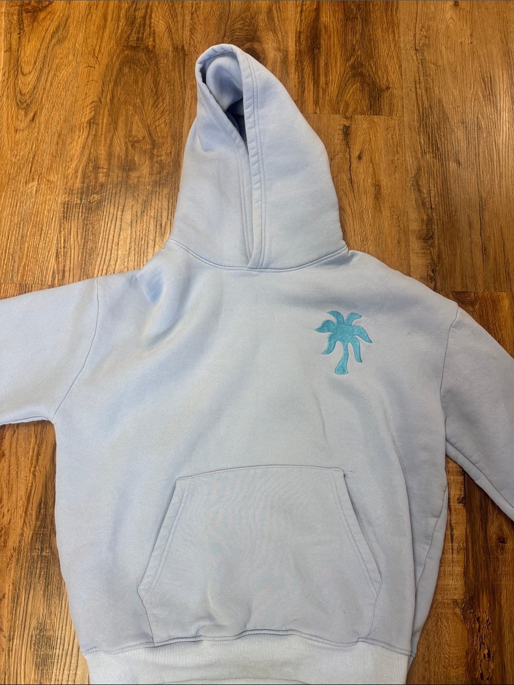 Pink Palm Puff Everything Comes in Waves Blue Hoodie Size Small